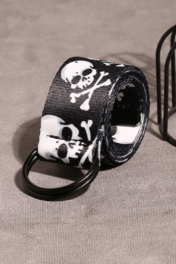 new stylish skull printing d-shaped buckle all-match canvas belt (length:124cm, width:3.8cm)