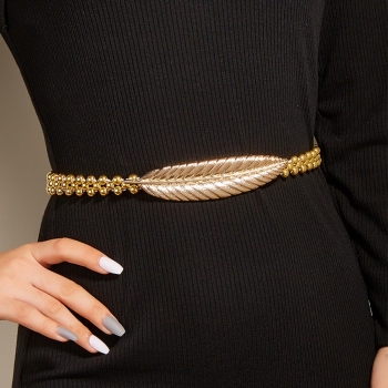 new stylish 2 colors beaded stretch leaf alloy buckle all-match belt (length:76cm, width:2cm)
