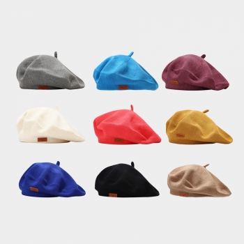 one pc winter stylish 10 colors ribbed letter labeling beret