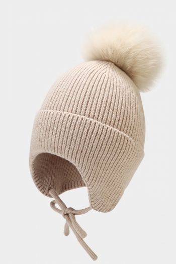 one pc stylish winter 7 colors solid color lace-up fur ball warm knitted beanie