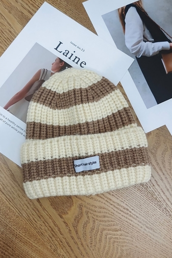 winter 8 colors letter labeling retro striped warm knitted hat 56-58cm