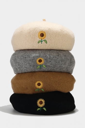 one pc stylish new winter 9 colors sunflower embroidery beret