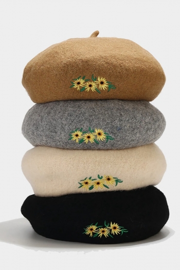 one pc winter stylish new 9 color flower embroidery warm beret