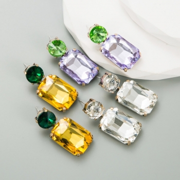 one pair 3 colors rectangular round rhinestone luxury earrings (length:4.2cm)