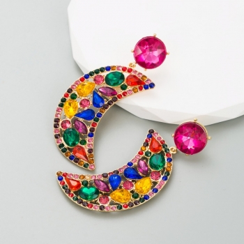 one pair 7 colors crescent moon rhinestone stylish earrings (length:8cm)