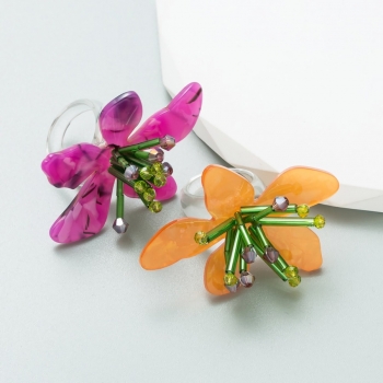 one pc 2 colors floral shape rhinestone bohemian adjustable ring (length:5.8cm)