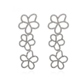 one pair new 7 colors rhinestone cutout flower earrings(length:8.1cm)