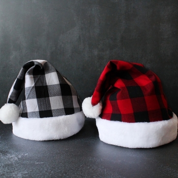 christmas style one pc 2 colors plaid flannelette kids santa hat(about:60cm)