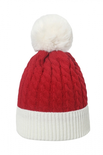 one pc stylish christmas fur ball decor contrast color knitted beanie 56-58cm