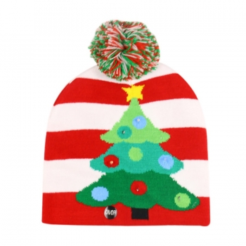 one pc stylish christmas tree jacquard knitted beanie(with led include battery) 56-60cm