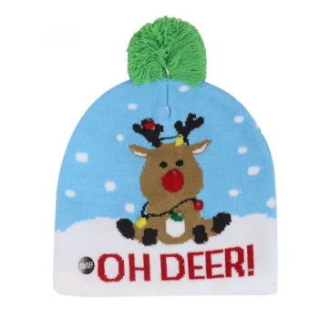 one pc stylish christmas elk jacquard knitted beanie(with led include battery) 56-60cm