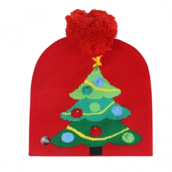 one pc stylish christmas tree jacquard knitted beanie(with led include battery) #2 56-60cm