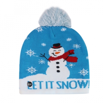 one pc stylish christmas snowman jacquard knitted beanie(with led include battery) 56-60cm