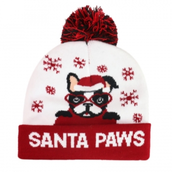 one pc stylish christmas dog snowflake jacquard knitted beanie(with led include battery) 56-60cm