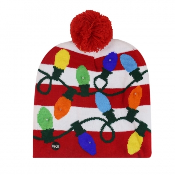 one pc stylish christmas light strip jacquard knitted beanie(with led include battery) #2 56-60cm