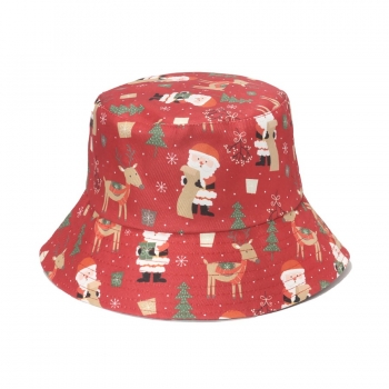 one pc 3 colors christmas cartoon tree santa claus elk printing bucket hat 58cm