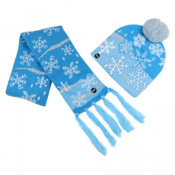 one pc christmas snowflake jacquard with led knitted beanie & scarf