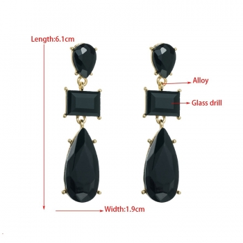 One pair water drop rectangle rhinestone classic alloy earrings (length:6.1cm)