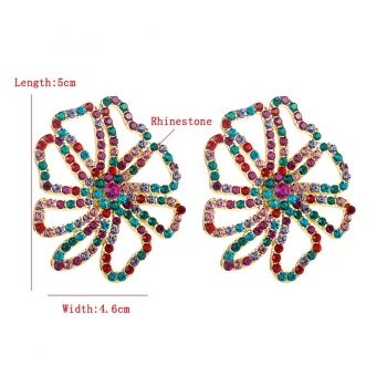 One pair flower shape rhinestone all-match alloy earrings (length:5cm）