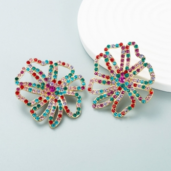 One pair flower shape rhinestone all-match alloy earrings (length:5cm）