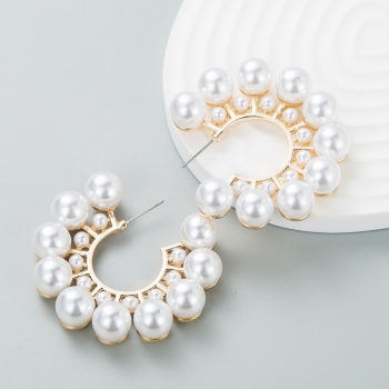 One pair 2-colors pearls all-match alloy earrings (length:4.5cm)