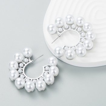 One pair 2-colors pearls all-match alloy earrings (length:4.5cm)