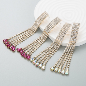 One pair 2 colors water drop tassel rhinestone luxury earrings (length:9.5cm)