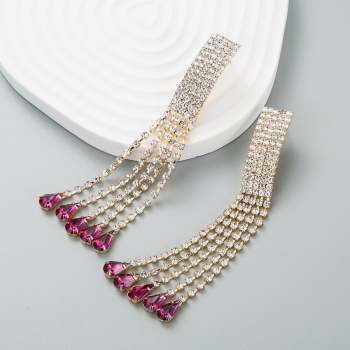 One pair 2 colors water drop tassel rhinestone luxury earrings (length:9.5cm)