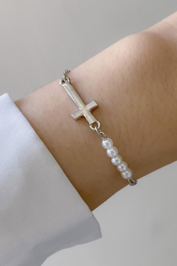 One pc new two colors pearl cross stylish all-match bracelet(length:14cm+5cm)