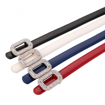 pu 4 colors rhinestones alloy buckle thin belt(length:100cm,width:1.8cm)