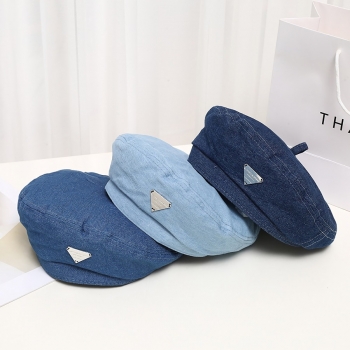 one pc stylish new 3 colors metal triangle labeling denim beret 56-58cm