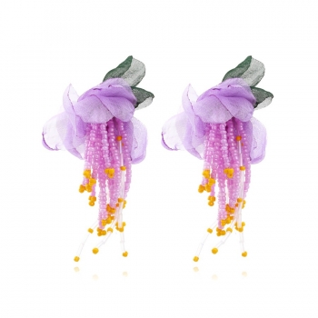 one pair bohemian chiffon flower tassel earrings (length:8 cm)