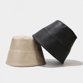 one pc stylish new 5 colors solid color pu bucket hat 56-59cm