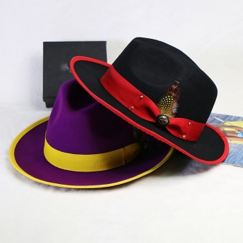 one pc stylish new contrast color feather bow decor top hat 58-60cm