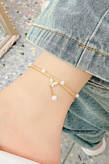 one pc two layer pearl butterfly anklet(length:215mm+50mm)