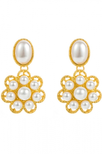 one pair flower shape pearl retro alloy earrings (length:6cm)