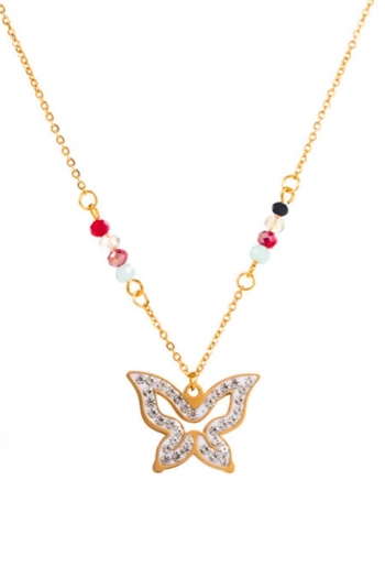 one pc butterfly crystal hollow stainless steel necklace (length:47cm)