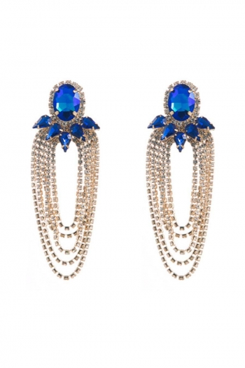 one pair stylish 6 colors long rhinestone chain earring(length:9.6cm)