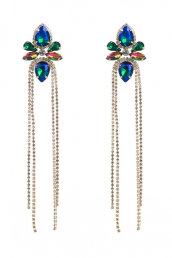 one pair stylish 8 colors rhinestone chain long earring(length:17.6cm)