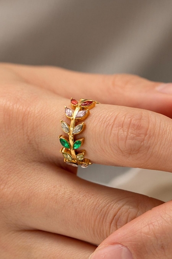 one pc colorful zircon leaf shape stainless steel cuff ring (width:0.8cm)