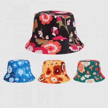 one pc new 4 colors flower batch print fashion all-match bucket hat 56-58cm