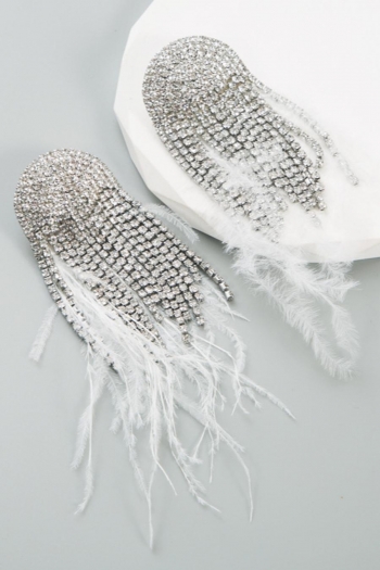 one pair new stylish rhinestone feather tassels long earrings(length:13cm)