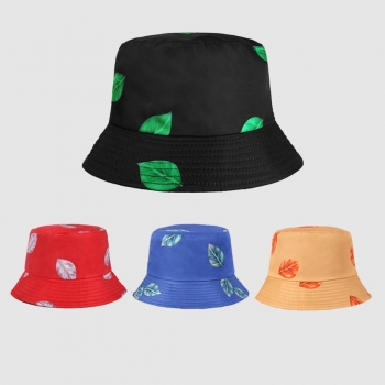 one pc new 4 colors leaf printing stylish all-match bucket hat 56-58cm