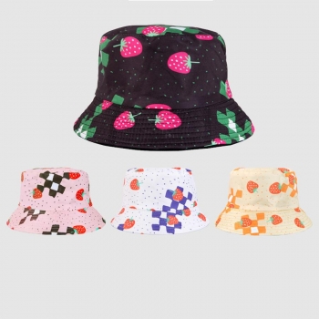 one pc new 4 colors strawberries & plaid print stylish bucket hat 56-58cm