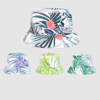 one pc new 4 colors leaf & flower printing putdoor fashion bucket hat 56-58cm