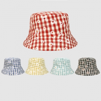 one pc new 5 colors daisy & plaid printing outdoor stylish bucket hat 56-58cm