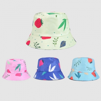 one pc new 4 colors leaf & strawberry print stylish casual bucket hat 56-58cm