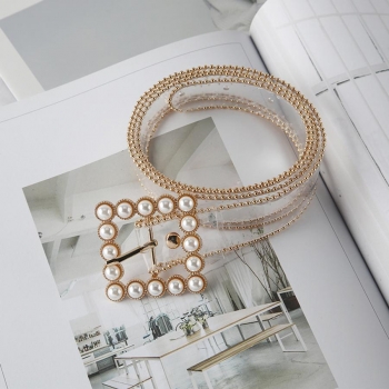 new square pearls decor stylish transparent pvc belt (length:102cm,width:2.8cm)