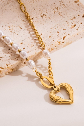 one pc heart pearl baroque stainless steel necklace (length:42cm)