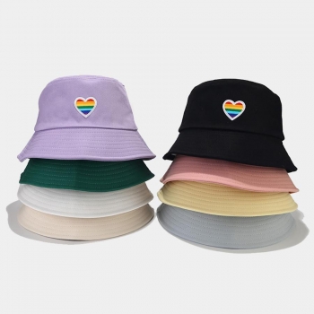 one pc stylish 8 colors  heart embroidery outdoor sunshade bucket hat 56-58cm